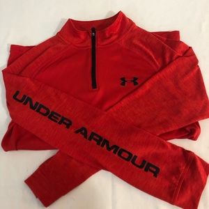 Boys L Under Armour Zip Collar Red Athletic Shirt